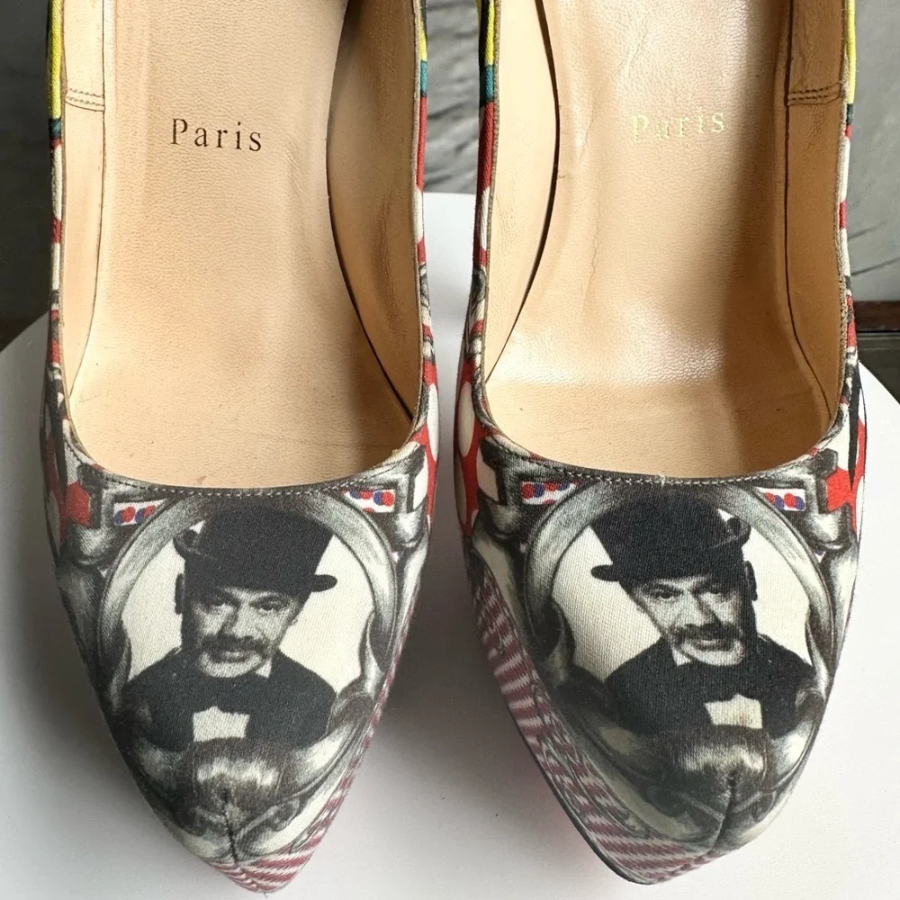 🌺CHRISTIAN LOUBOUTIN 👠Daffodil Multicolor 160mm Print Fabric Platform sz: 38.5 - Picture 12 of 17